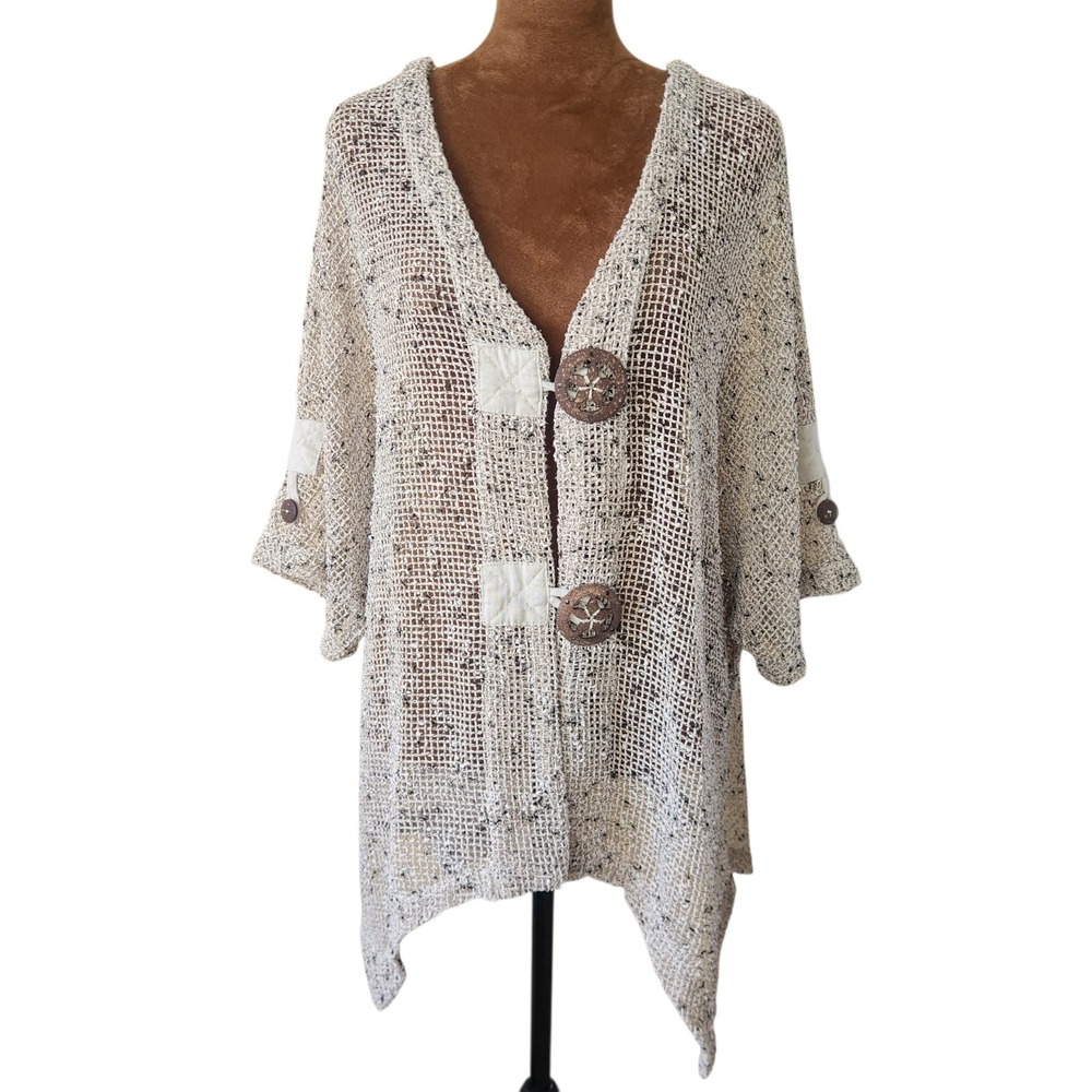 Mirror Image Cardigan‎ Top Size 1X Asymmetrical Beachy Cotton Casual Langenlook